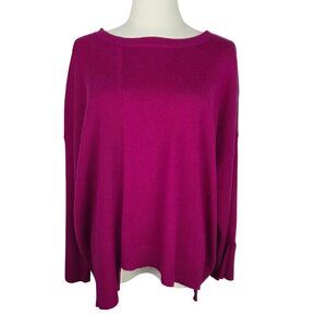 Kerisma Sweater Large Mercerized Wool Magenta Oversized Jagged Hem Cozy Preppy